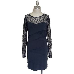 White House Black Market Size 10 Black Bodycon Long Sleeve Lace Cocktail Dress